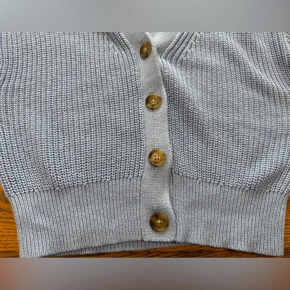 J. Crew Cotton Cropped V-Neck Cardigan Sweater Chunky Rib Knit Watercolor Blue - Picture 5 of 5